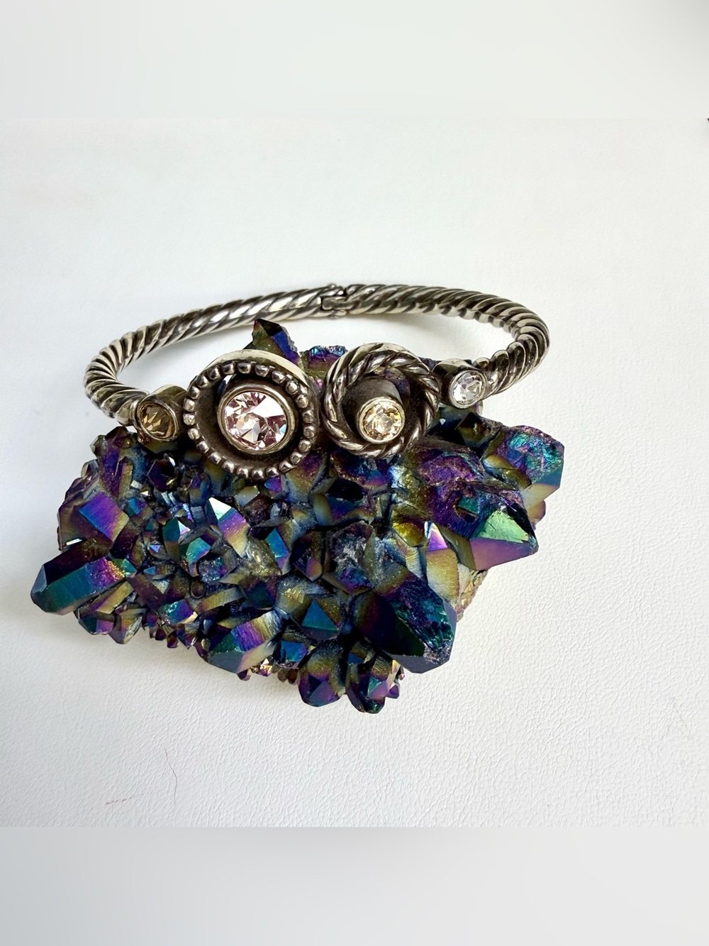 Brighton Silver Tone Halo Twisted Rope Hinged Bangle Bracelet Crystals
